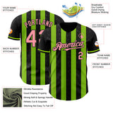 Custom Black Medium Pink-Neon Green Classic Vertical Stripe Fluid Liquid Texture Authentic Baseball Jersey