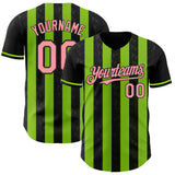 Custom Black Medium Pink-Neon Green Classic Vertical Stripe Fluid Liquid Texture Authentic Baseball Jersey