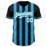 Custom Black White-Sky Blue Classic Vertical Stripe Fluid Liquid Texture Authentic Baseball Jersey