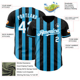 Custom Black White-Sky Blue Classic Vertical Stripe Fluid Liquid Texture Authentic Baseball Jersey