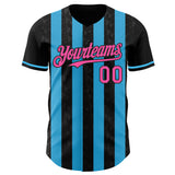 Custom Black Pink-Sky Blue Classic Vertical Stripe Fluid Liquid Texture Authentic Baseball Jersey