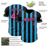 Custom Black Pink-Sky Blue Classic Vertical Stripe Fluid Liquid Texture Authentic Baseball Jersey