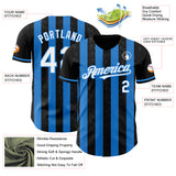 Custom Black White-Electric Blue Classic Vertical Stripe Fluid Liquid Texture Authentic Baseball Jersey
