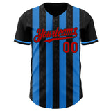 Custom Black Red-Electric Blue Classic Vertical Stripe Fluid Liquid Texture Authentic Baseball Jersey