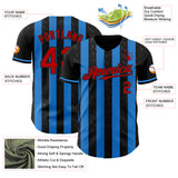 Custom Black Red-Electric Blue Classic Vertical Stripe Fluid Liquid Texture Authentic Baseball Jersey