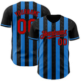 Custom Black Red-Electric Blue Classic Vertical Stripe Fluid Liquid Texture Authentic Baseball Jersey