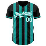 Custom Black White-Aqua Classic Vertical Stripe Fluid Liquid Texture Authentic Baseball Jersey
