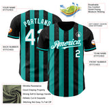 Custom Black White-Aqua Classic Vertical Stripe Fluid Liquid Texture Authentic Baseball Jersey