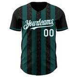 Custom Black White-Midnight Green Classic Vertical Stripe Fluid Liquid Texture Authentic Baseball Jersey