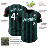 Custom Black White-Midnight Green Classic Vertical Stripe Fluid Liquid Texture Authentic Baseball Jersey