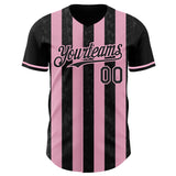Custom Black-Light Pink Classic Vertical Stripe Fluid Liquid Texture Authentic Baseball Jersey