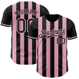 Custom Black-Light Pink Classic Vertical Stripe Fluid Liquid Texture Authentic Baseball Jersey