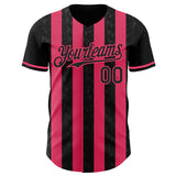 Custom Black-Neon Pink Classic Vertical Stripe Fluid Liquid Texture Authentic Baseball Jersey