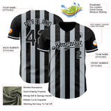 Custom Black-Silver Classic Vertical Stripe Fluid Liquid Texture Authentic Baseball Jersey