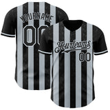 Custom Black-Silver Classic Vertical Stripe Fluid Liquid Texture Authentic Baseball Jersey