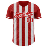 Custom Red-White Classic Vertical Stripe Fluid Liquid Texture Authentic Baseball Jersey