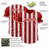 Custom Red-White Classic Vertical Stripe Fluid Liquid Texture Authentic Baseball Jersey