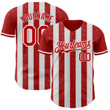 Custom Red-White Classic Vertical Stripe Fluid Liquid Texture Authentic Baseball Jersey