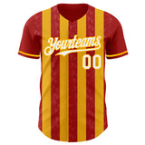 Custom Red White-Gold Classic Vertical Stripe Fluid Liquid Texture Authentic Baseball Jersey