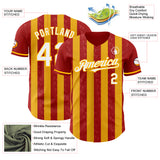 Custom Red White-Gold Classic Vertical Stripe Fluid Liquid Texture Authentic Baseball Jersey