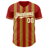 Custom Red White-Old Gold Classic Vertical Stripe Fluid Liquid Texture Authentic Baseball Jersey