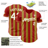 Custom Red White-Old Gold Classic Vertical Stripe Fluid Liquid Texture Authentic Baseball Jersey