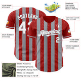 Custom Red White-Gray Classic Vertical Stripe Fluid Liquid Texture Authentic Baseball Jersey