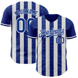 Custom Royal-White Classic Vertical Stripe Fluid Liquid Texture Authentic Baseball Jersey