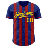 Custom Royal Yellow-Red Classic Vertical Stripe Fluid Liquid Texture Authentic Baseball Jersey