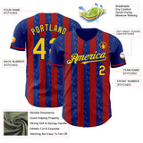 Custom Royal Yellow-Red Classic Vertical Stripe Fluid Liquid Texture Authentic Baseball Jersey
