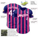 Custom Royal White-Pink Classic Vertical Stripe Fluid Liquid Texture Authentic Baseball Jersey