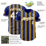 Custom Royal White-Old Gold Classic Vertical Stripe Fluid Liquid Texture Authentic Baseball Jersey