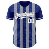 Custom Royal White-Gray Classic Vertical Stripe Fluid Liquid Texture Authentic Baseball Jersey