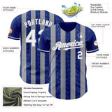 Custom Royal White-Gray Classic Vertical Stripe Fluid Liquid Texture Authentic Baseball Jersey