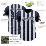 Custom Navy-White Classic Vertical Stripe Fluid Liquid Texture Authentic Baseball Jersey