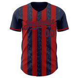 Custom Navy-Red Classic Vertical Stripe Fluid Liquid Texture Authentic Baseball Jersey