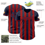Custom Navy-Red Classic Vertical Stripe Fluid Liquid Texture Authentic Baseball Jersey