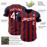 Custom Navy White-Red Classic Vertical Stripe Fluid Liquid Texture Authentic Baseball Jersey