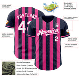Custom Navy White-Pink Classic Vertical Stripe Fluid Liquid Texture Authentic Baseball Jersey