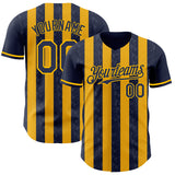 Custom Navy-Gold Classic Vertical Stripe Fluid Liquid Texture Authentic Baseball Jersey