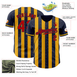 Custom Navy Red-Gold Classic Vertical Stripe Fluid Liquid Texture Authentic Baseball Jersey