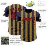 Custom Navy Red-Old Gold Classic Vertical Stripe Fluid Liquid Texture Authentic Baseball Jersey