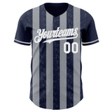 Custom Navy White-Gray Classic Vertical Stripe Fluid Liquid Texture Authentic Baseball Jersey