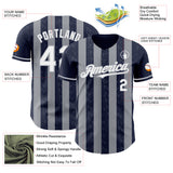 Custom Navy White-Gray Classic Vertical Stripe Fluid Liquid Texture Authentic Baseball Jersey
