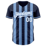 Custom Navy White-Light Blue Classic Vertical Stripe Fluid Liquid Texture Authentic Baseball Jersey