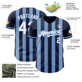 Custom Navy White-Light Blue Classic Vertical Stripe Fluid Liquid Texture Authentic Baseball Jersey