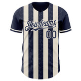 Custom Navy Cream-Cream Classic Vertical Stripe Fluid Liquid Texture Authentic Baseball Jersey