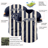 Custom Navy Cream-Cream Classic Vertical Stripe Fluid Liquid Texture Authentic Baseball Jersey