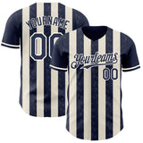 Custom Navy Cream-Cream Classic Vertical Stripe Fluid Liquid Texture Authentic Baseball Jersey