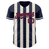 Custom Navy Crimson-Cream Classic Vertical Stripe Fluid Liquid Texture Authentic Baseball Jersey